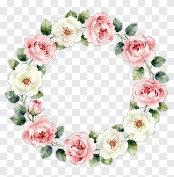 Watercolor Floral Wreath With Pink And White Roses PNG