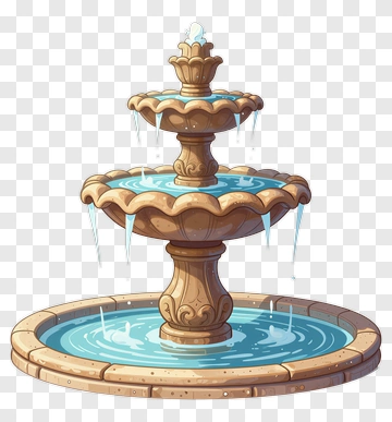 Cartoon Fountain With Water Flowing PNG