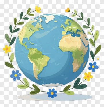 Colorful Earth Surrounded By Flowers PNG