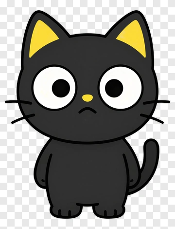 Cartoon Black Cat With Yellow Ears PNG