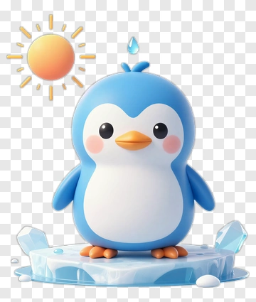 Cartoon Penguin On Ice With Sun PNG