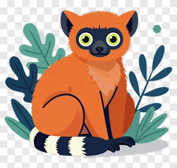 Cartoon Lemur Sitting Among Leaves PNG