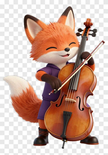Cartoon Fox Playing A Cello PNG