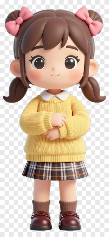 Cute Cartoon Girl In Yellow Sweater PNG