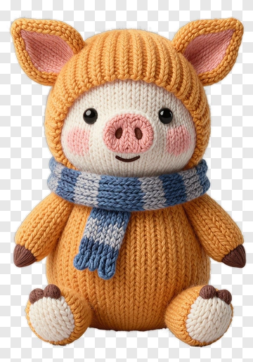 Knitted Pig Wearing A Scarf PNG