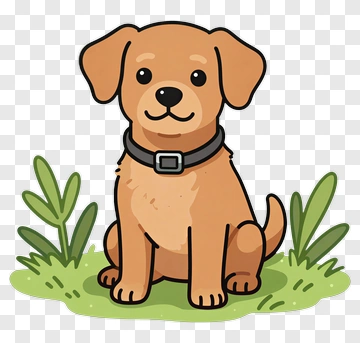 Cartoon Dog Sitting On Grass PNG
