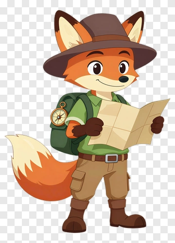 Cartoon Fox Holding A Map PNG