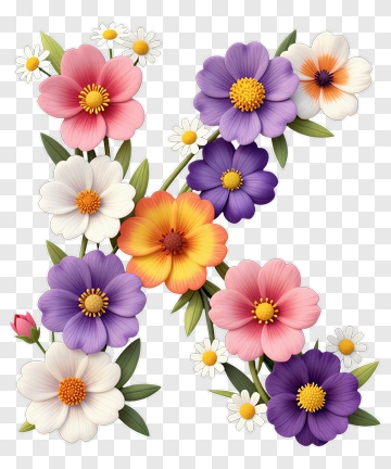 Colorful Floral Letter K PNG
