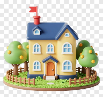 Colorful Toy House With Trees And Fence PNG