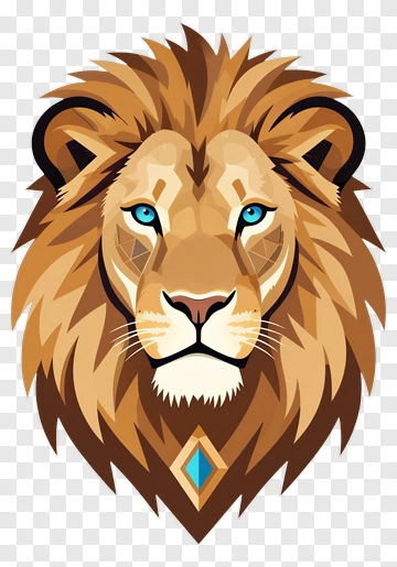Stylized Lion Head With Blue Eyes PNG