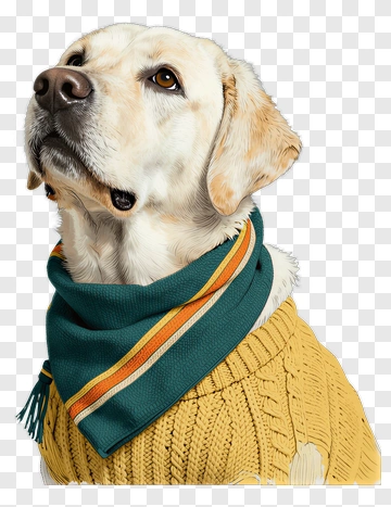 Labrador Dog Wearing A Yellow Sweater And Green Scarf PNG