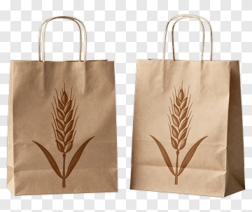 Brown Paper Bag With Wheat Design PNG