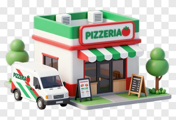 3D Pizzeria With Delivery Van PNG