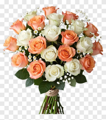 Bouquet Of White And Peach Roses PNG