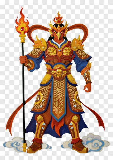 Mythical Warrior Holding A Flame Staff PNG
