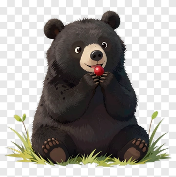 Cartoon Bear Holding A Red Berry PNG