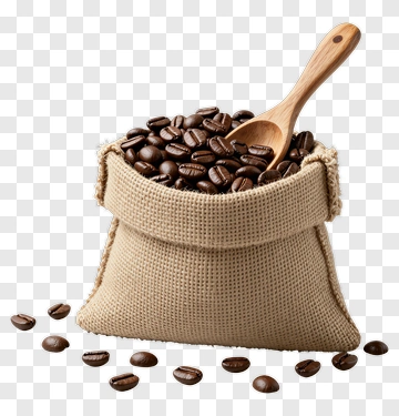 Coffee Bag Filled With Beans And Wooden Spoon PNG