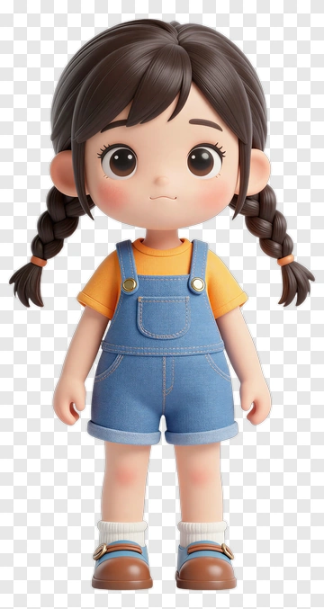 3D Girl In Overalls With Braided Hair PNG