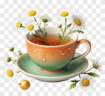 Teacup With Daisies And Decorative Saucer PNG