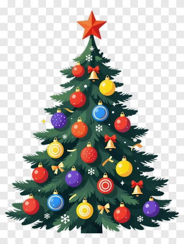 Colorful Christmas Tree With Ornaments And Star PNG