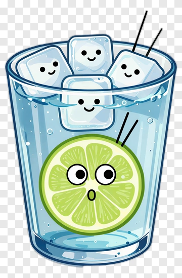 Cartoon Glass Of Lemonade With Happy Ice Cubes PNG