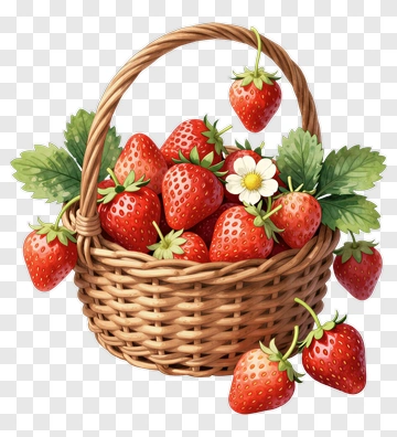 Strawberry Basket With Fresh Strawberries And Leaves PNG