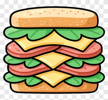 Cartoon Sandwich With Lettuce And Cheese PNG