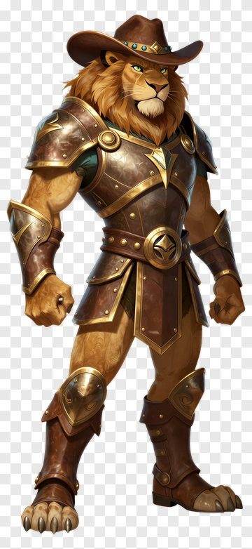 Lion Warrior In Armor With Cowboy Hat PNG