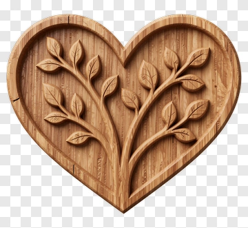 Wooden Heart With Branches And Leaves PNG