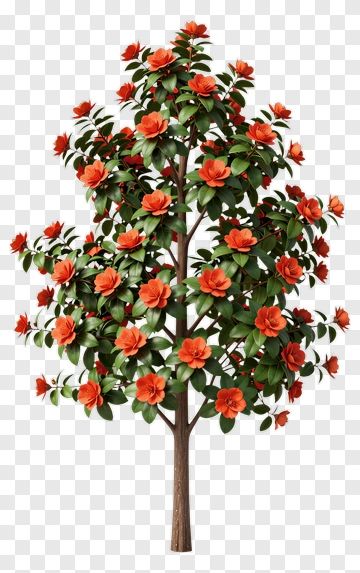 Colorful Tree With Orange Flowers PNG