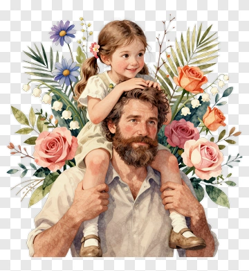 Father And Daughter Surrounded By Flowers PNG