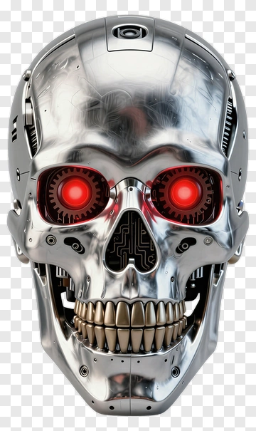 3D Robot Skull With Red Eyes PNG
