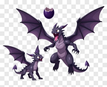 Cartoon Dragons With A Purple Egg PNG