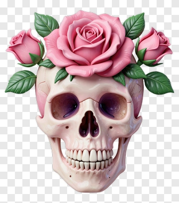 Skull With Pink Roses PNG