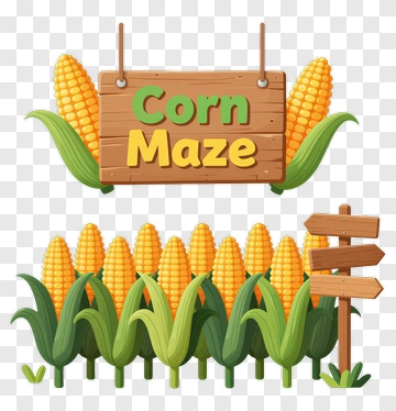 Corn Maze Sign With Corn Plants PNG