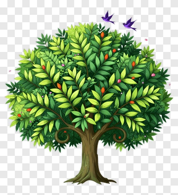 Colorful Tree With Birds PNG