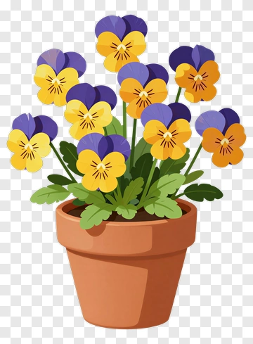 Colorful Pansy Flower Bouquet In Pot PNG