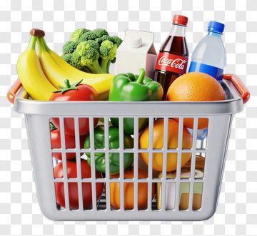 Grocery Basket Filled With Fresh Produce And Beverages PNG