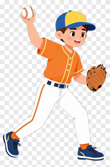 Cartoon Baseball Player Throwing A Ball PNG