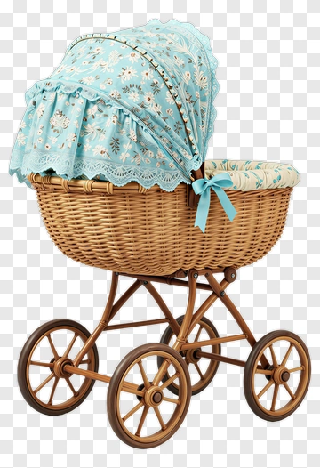 Vintage Baby Carriage With Blue Canopy PNG