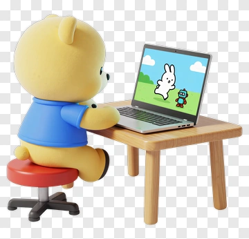 3D Bear Using A Laptop PNG