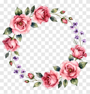 Watercolor Floral Wreath With Pink Roses PNG