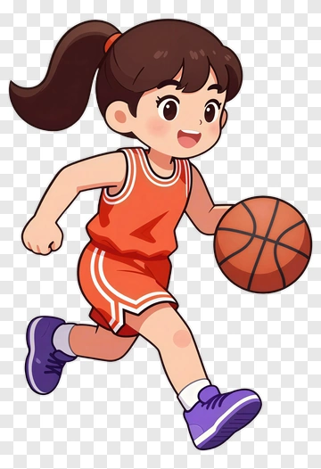 Cartoon Girl Playing Basketball PNG