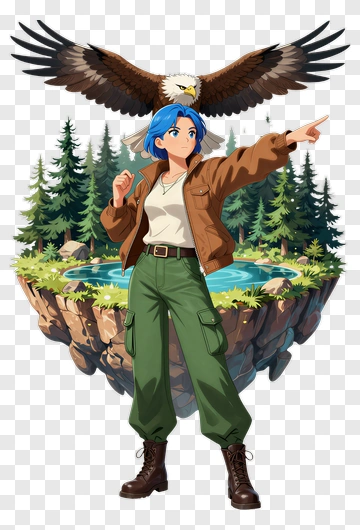 Adventure Explorer With Eagle In Forest PNG