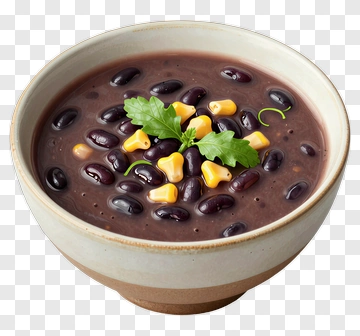 Bowl Of Black Bean Soup With Corn And Cilantro PNG