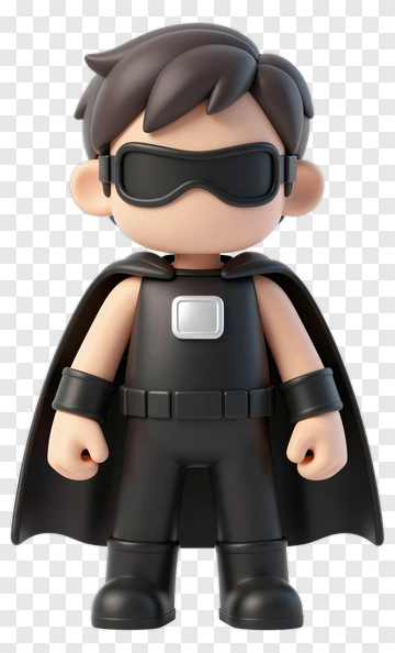 3D Superhero Figure In Black Costume PNG