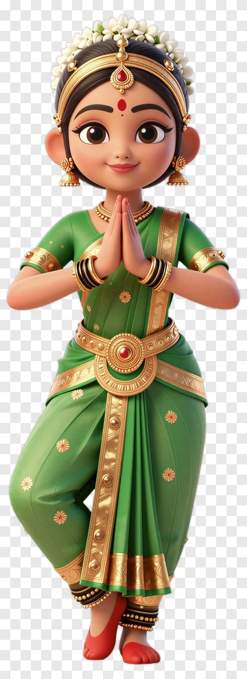 Cartoon Girl In Traditional Green Dress PNG