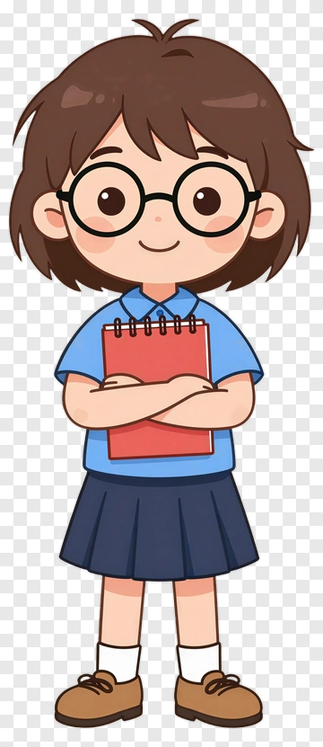 Cartoon Girl Holding A Notebook PNG