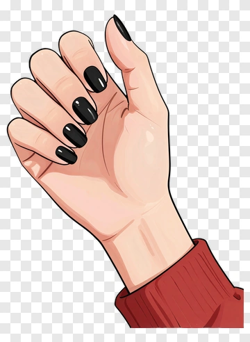 Hand With Black Nail Polish PNG