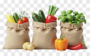 Burlap Bags Filled With Fresh Vegetables PNG